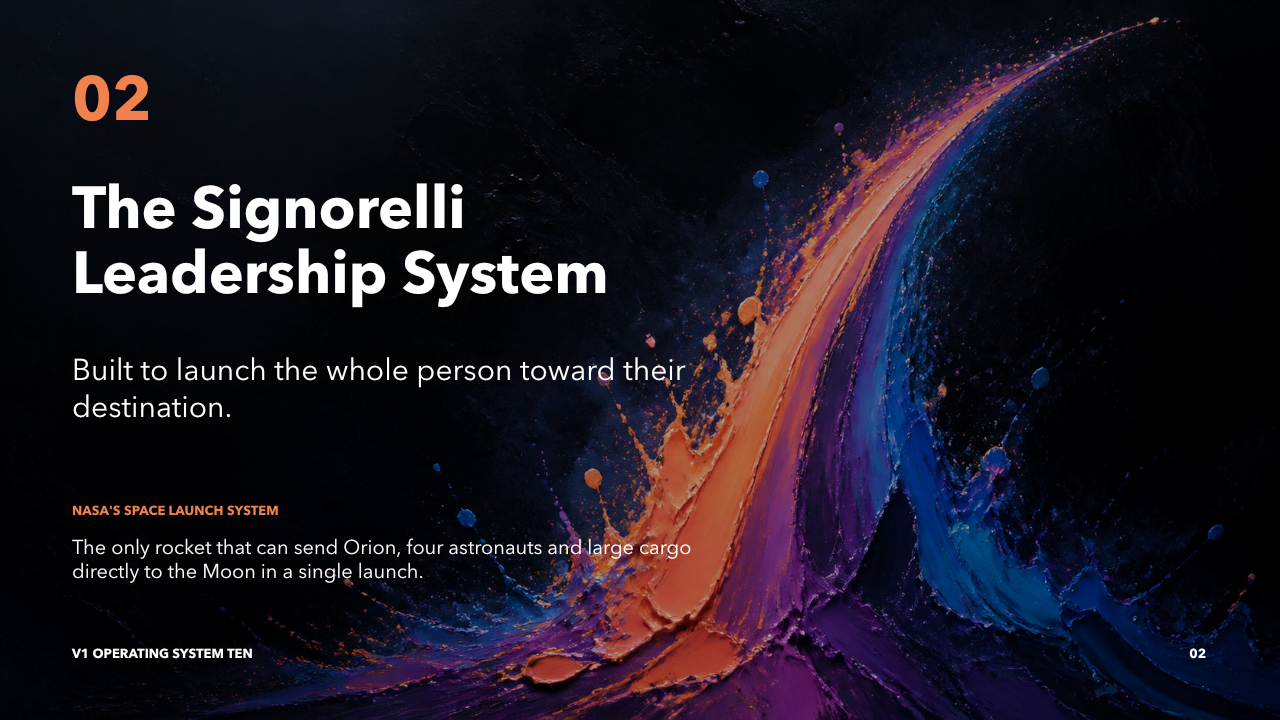 02 - The Signorelli Leadership System. Built to launch the whole person toward their destination.